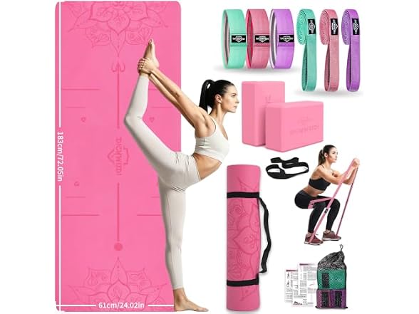 DICYWUDI Pink Yoga Mat Beginners Kit