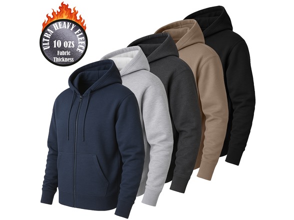Mens Heavyweight Fleece-Lined Full Zip Hoodie