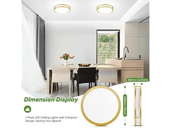 TOBUSA Ceiling Light 13" Brushed Gold