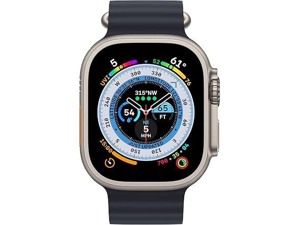Apple Watch Ultra [GPS + Cellular 49mm] Titanium Case with Midnight Ocean Band, One Size (Renewed) (Open Box)