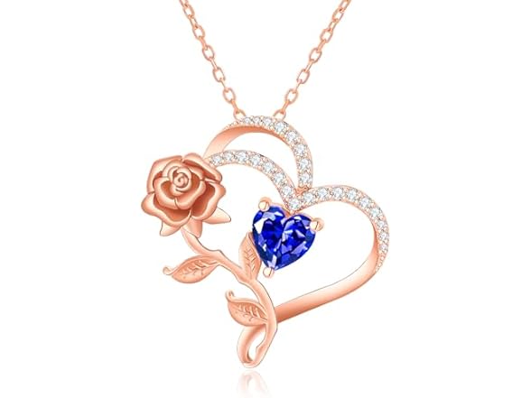 Rose Flower Heart Birthstone Necklace
