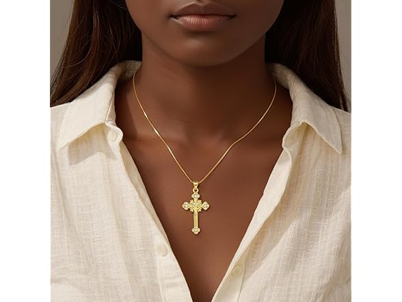 Darenli Cross Necklace Women 14K Gold Plated