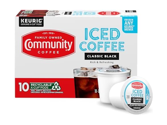 10CT Community Coffee Classic Black, Keurig Iced Coffee