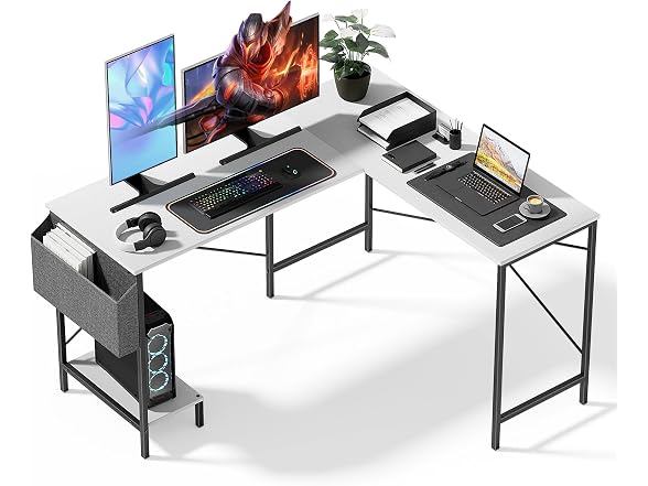 InfiniPower L-Shaped Corner Desk, 50-Inch Reversible