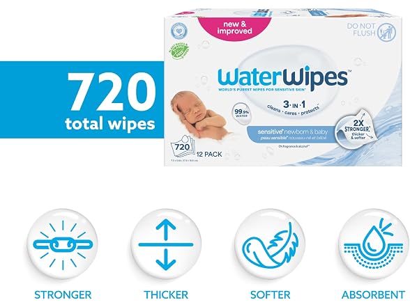 WaterWipes Newborn Baby Wipes 720 Count 12 Packs