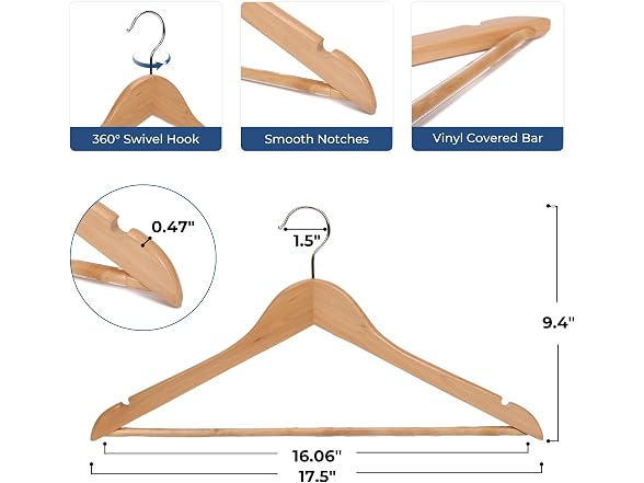 CROS Natural Wood Hangers Set of 20 