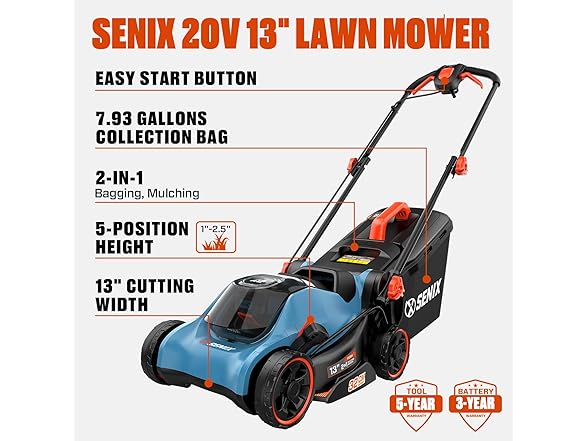 13" 20V Cordless Lawn Mower