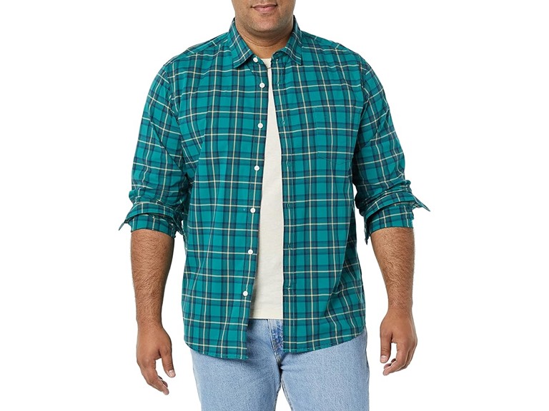 Amazon Essentials Men's Long-Sleeve Regular-Fit Stretch Poplin Shirt