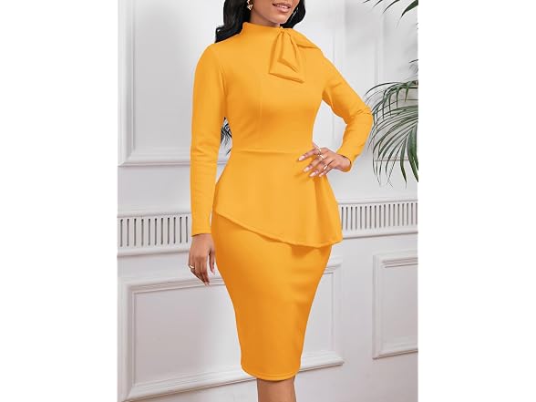 WanMem Women (L) Formal Bodycon Peplum Party Dress