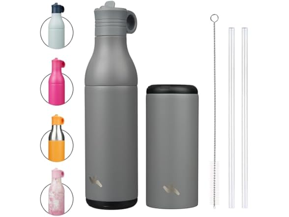 Stainless Steel Water Bottle with Straw Grey