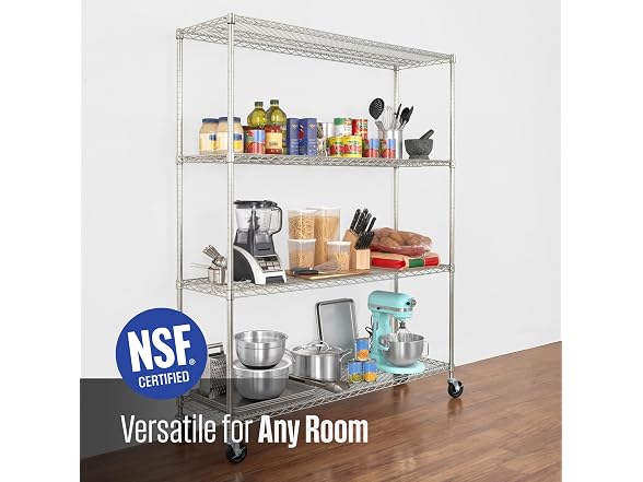 SafeRacks NSF 4-Tier Steel Wire Rack w/Wheels (18"x60"x72")