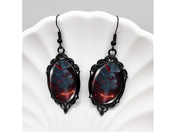 GYRMMUE Gothic Bat Cameo Earrings