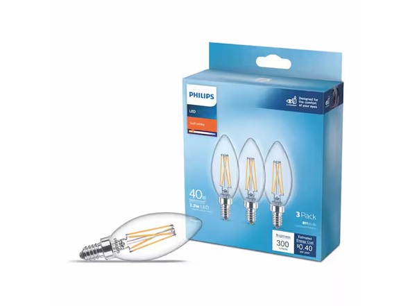 Phillips 3.3W (40W Equivalent) Daylight B11 Candelabra Clear LED Decorative Light Bulb