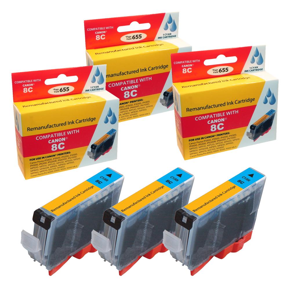 Compatible Canon CLI-8 Cyan Ink Cartridge combo. (3 Pack) - Gallery 2