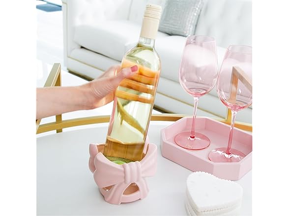 Paris Hilton Ceramic Wine Bottle Holder, Bow Design, One Size, Pink