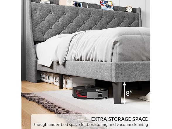 GAOMON Queen Bed Frame w/Charging Station