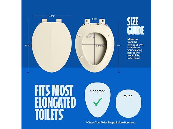 Highcraft B1TSPE Elongated Plastic Toilet Seat, Bone