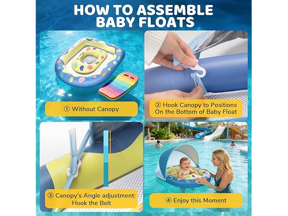 JUNLLY Baby Pool Float with Canopy, Blue