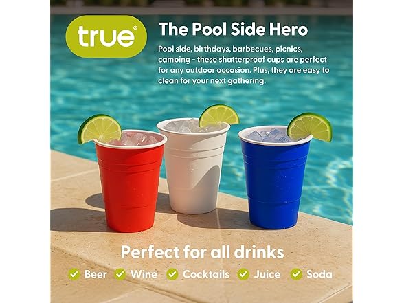 True Shatterproof Pool Cups, Red White & Blue, Set of 6