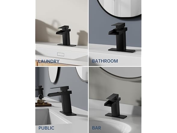 BATHLAVISH Matte Black Waterfall Bathroom Faucet