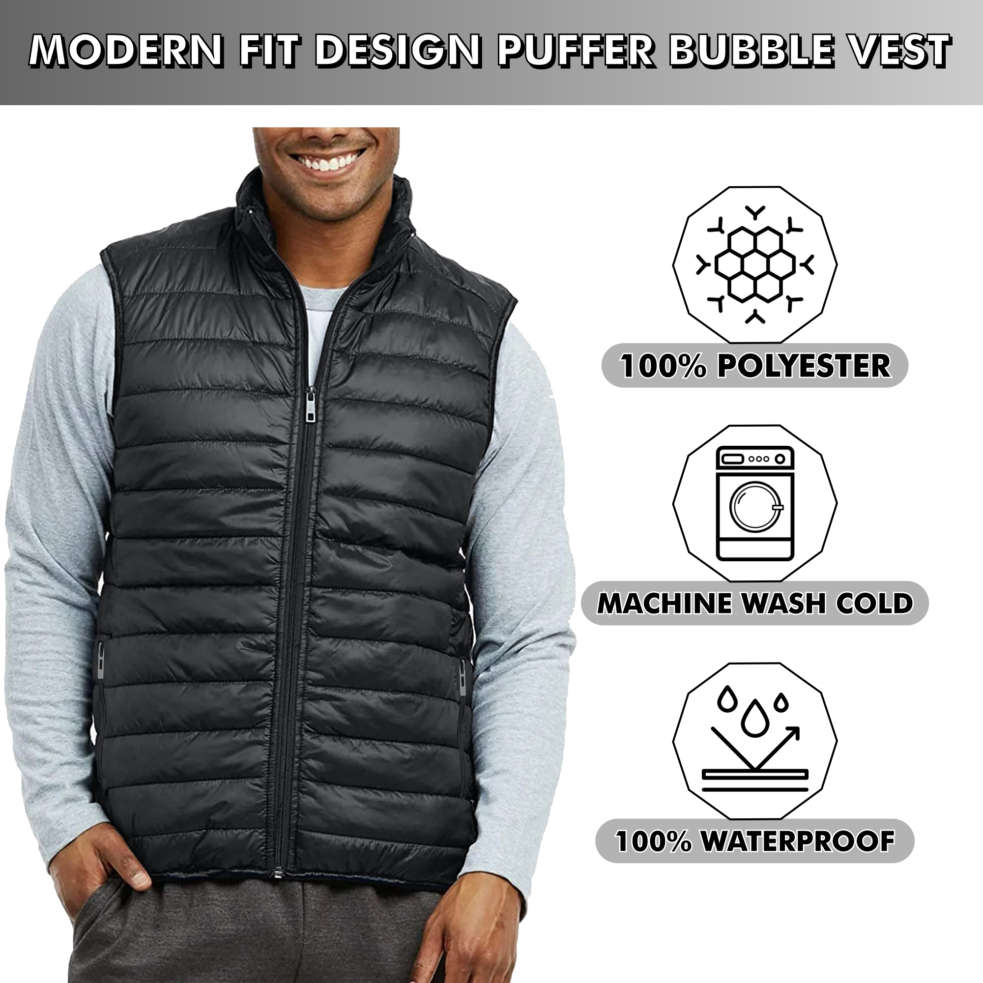 Mens Packable Midweight Puffer Vest (XS-2XL) - Gallery 13