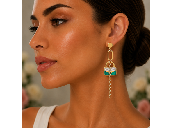 18K Gold Padlock Chain Drop Earrings