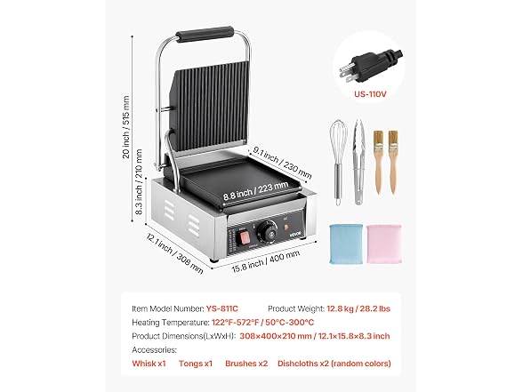 VEVOR Commercial Panini Grill, 1800W