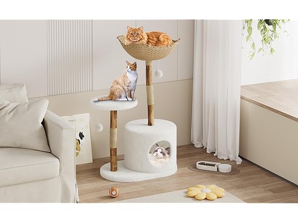 43" Tall Multi-Level Real Wood Cat Tree Tower