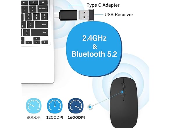 Aigeer Wireless Bluetooth Mouse USB C
