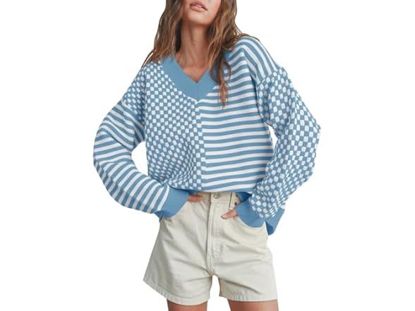 Women’s Checkered Striped Knit Sweater