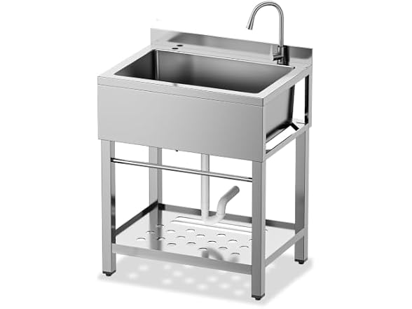 Stainless Steel Utility Sink Freestanding Single Bowl Garage Sink 25 Inch (Open Box)