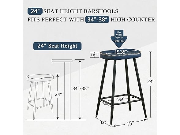 FIRAVOE Counter Stools Set of 3, Modern 24 inch Counter Height (Open Box)