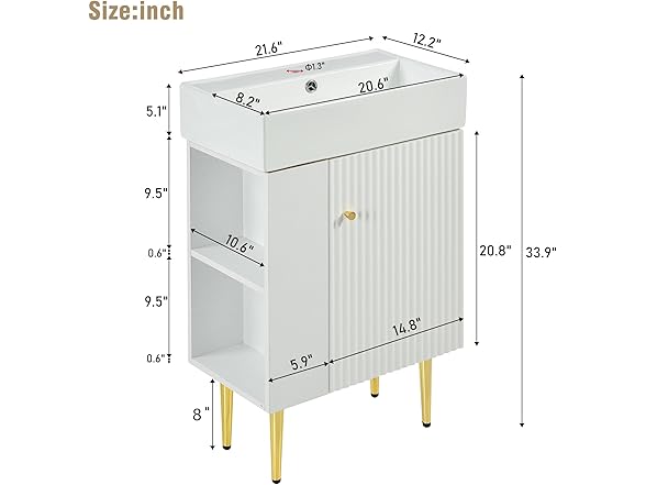 BNSPLY 22 Inch Bathroom Vanity with Sink