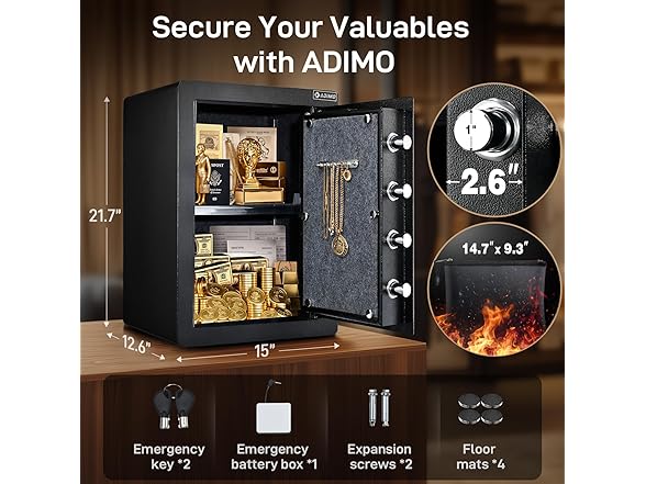 ADIMO Biometric Fireproof Safe 2.8 Cuft