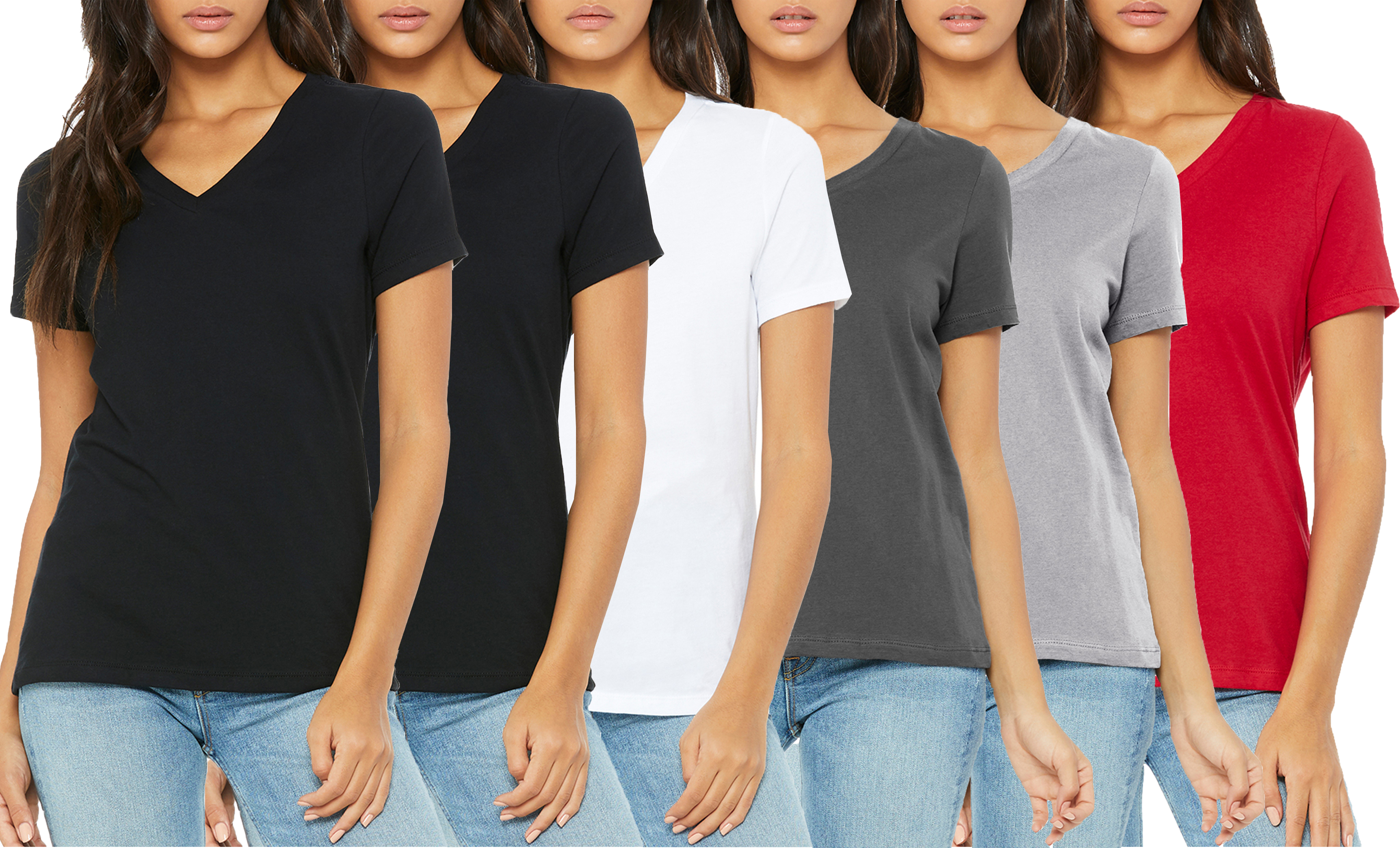 6Pk Womens Loose Fit S/S V-Neck Tee - Gallery 10