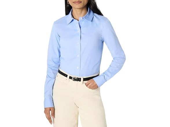 Amazon Essentials Women Stretch Poplin Button-Up Shirt - Gallery 4