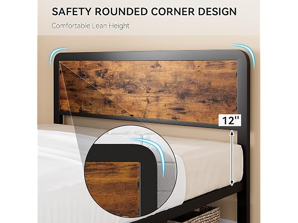 IDEALHOUSE Queen Bed Frame with Wood Headboard