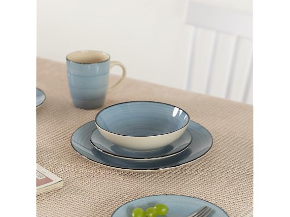 64-Pc Dinnerware Set for 16 Swirl Glazed Finish Blue