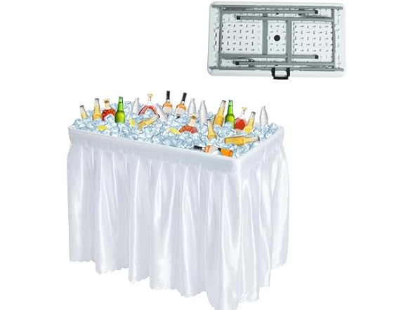 Winlice Outdoor Ice Cooler Folding Table, Portable Cooler Table with Removable Matching Skirt, Chill Table for Party BBQ Camping Wedding White (Open Box)