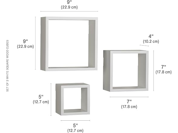 MELANNCO Floating Square Cube Shelves, Set of 3, White