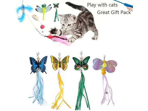 Retractable Wand Cat Toy with 9 Replaceable Heads