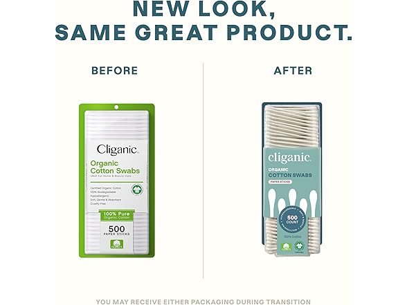 Cliganic Organic Cotton Swabs, 500 Count