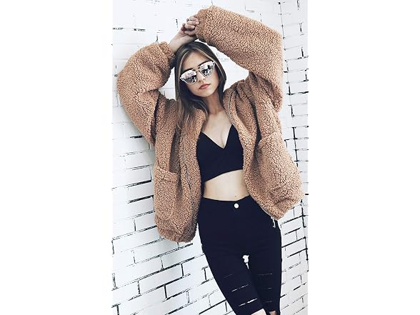Comeon Women's (M) Women's Coat Casual Lapel Fleec