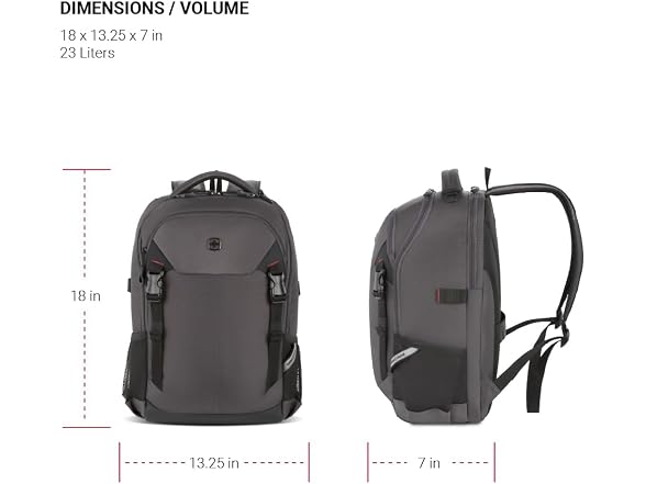 SwissGear Civic Pro Laptop Backpack, Grey, 18"x13.25"x7"