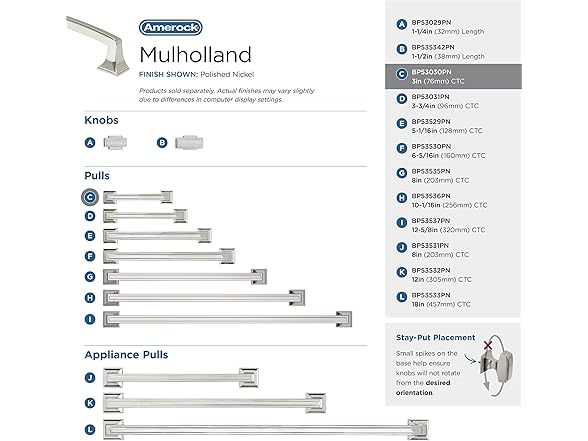 Amerock Mulholland Pull, 3", Nickel