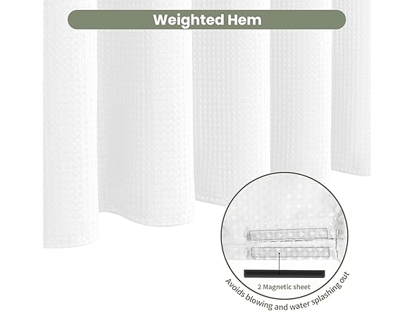 Inhousolu Fabric Shower Curtain Waffle Weave