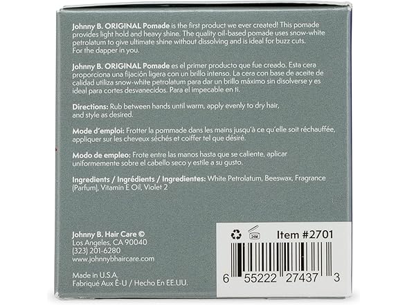 (2 Pack) Johnny B Original Pomade, 3 oz