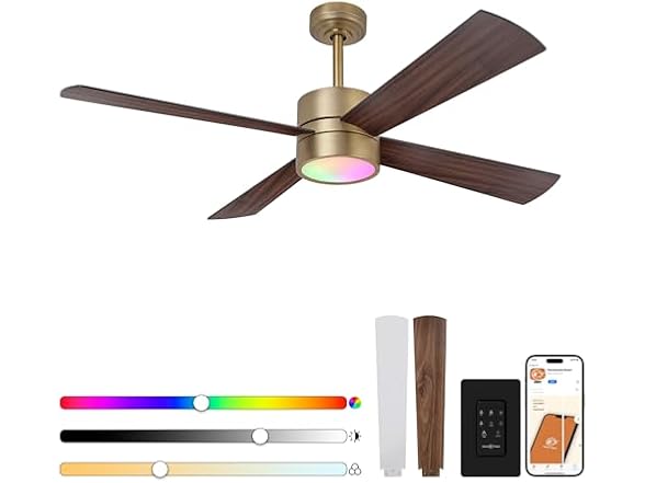 Parrot Uncle CPS1268GD-RGB-PU 52" Gold Ceiling Fan