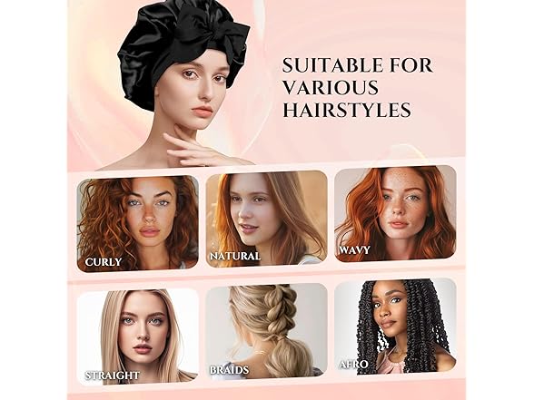 Reversible Satin Bonnet for Sleeping Women (Black + Red)