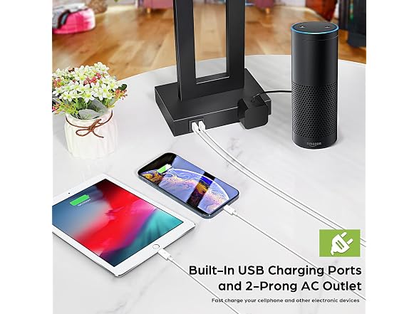 Set of 2 Touch Control Table Lamps with 2 USB Ports & AC Outlet, 3-Way Dimmable